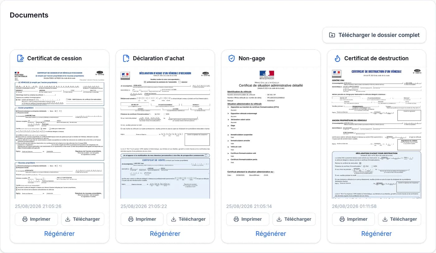 Documents générés automatiquement dans DossAuto.fr